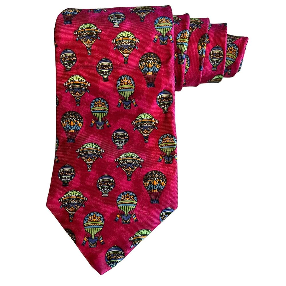Vintage vibrant Robert Talbott Hot Air Ballon print tie Bright Pink